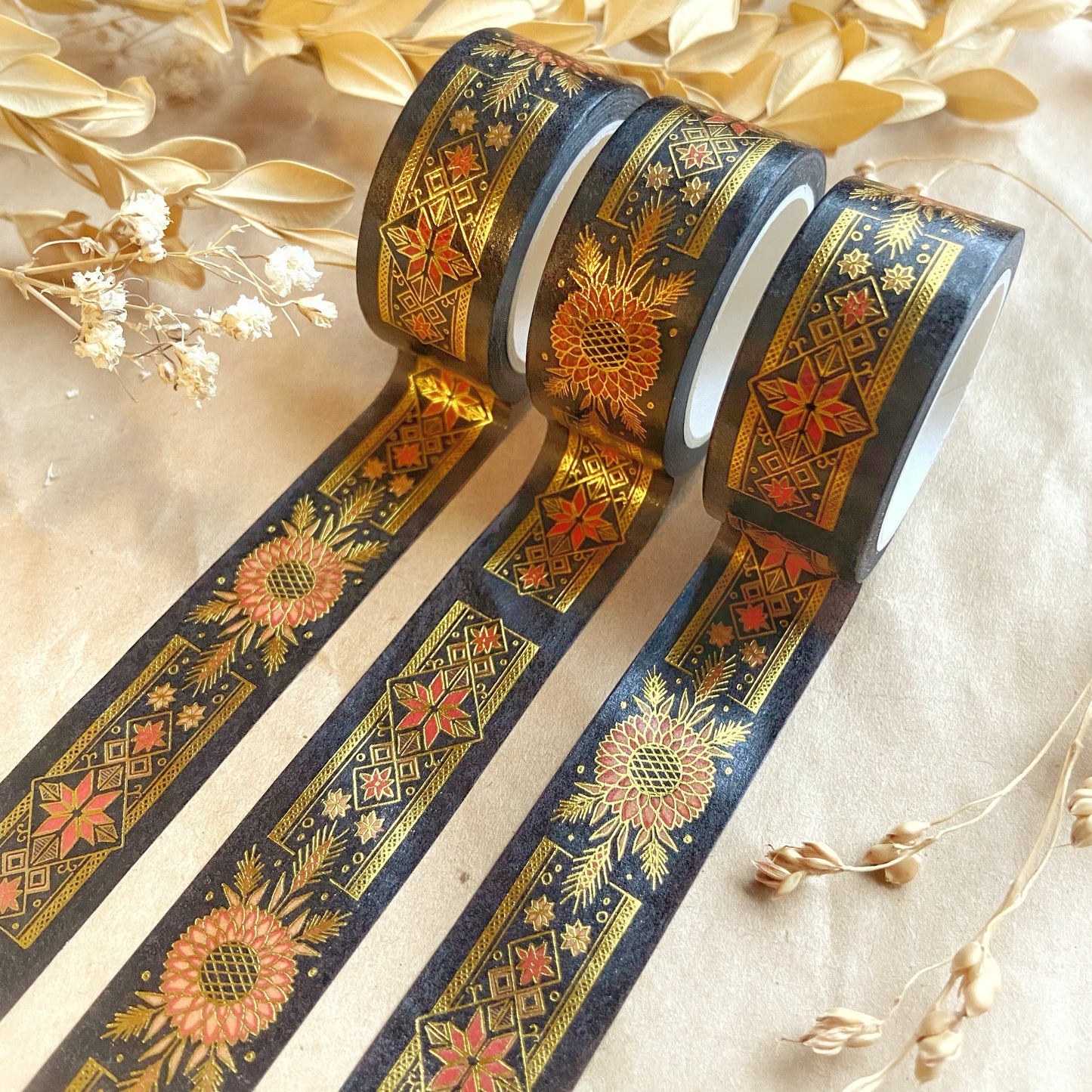 Sunflowers Ukrainian Egg Painting Gold Foil Decorative Washi Tape