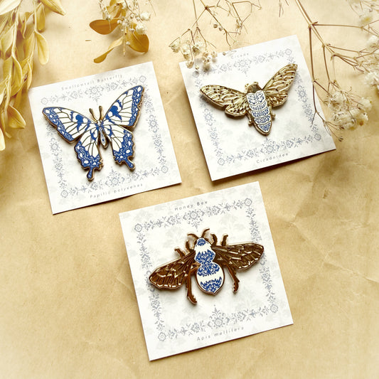 *MOVING SALE* Blue Porcelain Enamel Bug Pins