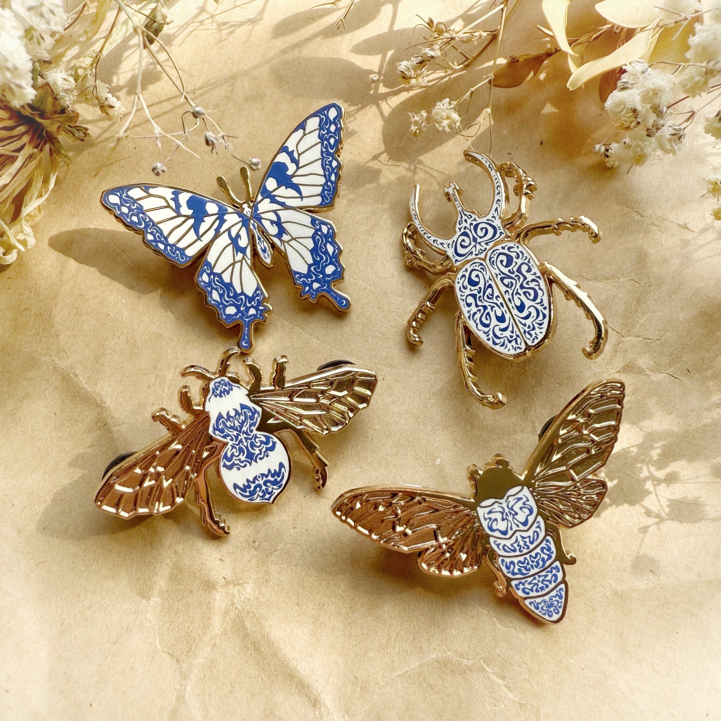 Blue Porcelain Bug Enamel Pins