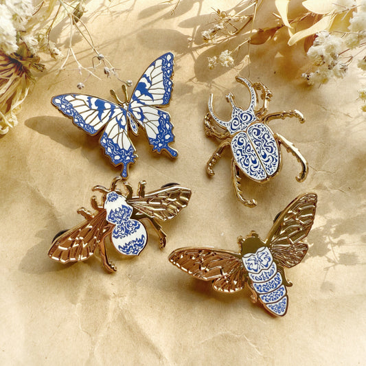 Blue Porcelain Bug Enamel Pins